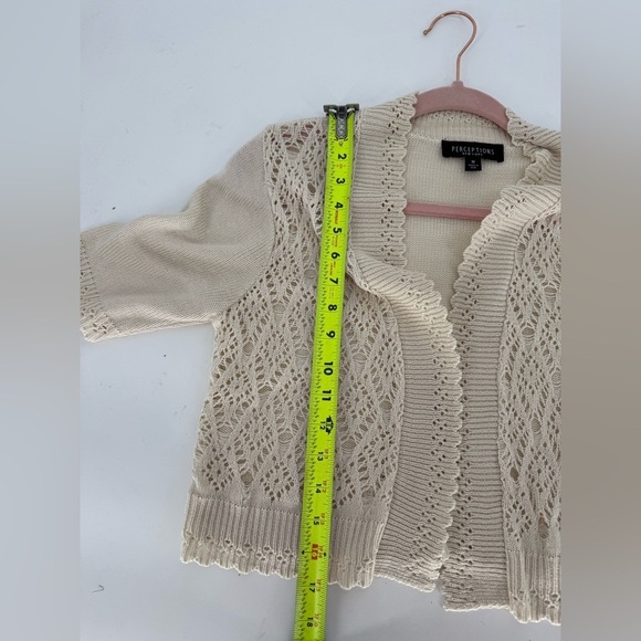 Perceptions Open Style Beige Knit Crochet Blazer - Picture 7 of 8